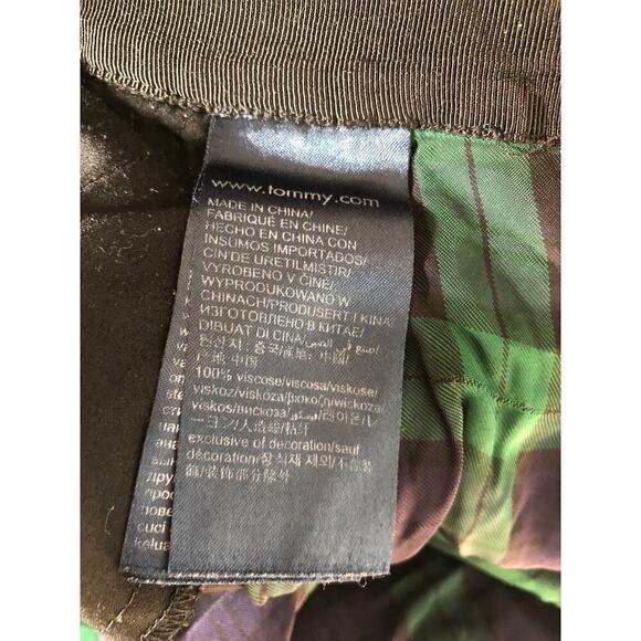 Tommy Hilfiger Pants Preppy Tartan Plaid Check Wide Leg Trousers Navy & Green XL - Picture 9 of 12